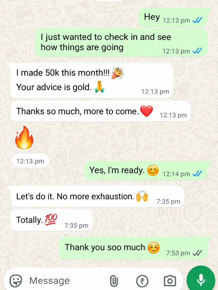 Client message saying they made 50k that month and that Ashley's advice is gold